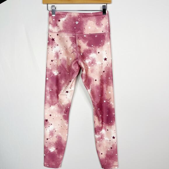 New Wildfox Sweat Small Pink Stars & Clouds Printed Leggings High Waist Workout - Picture 2 of 10